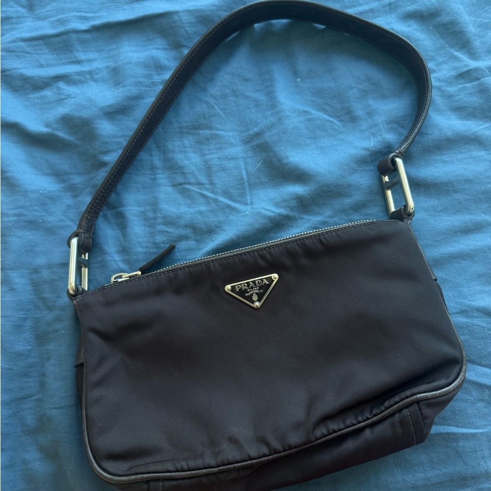 Prada Dark Chocolate Tessuto Shoulder Bag with Leather Strap